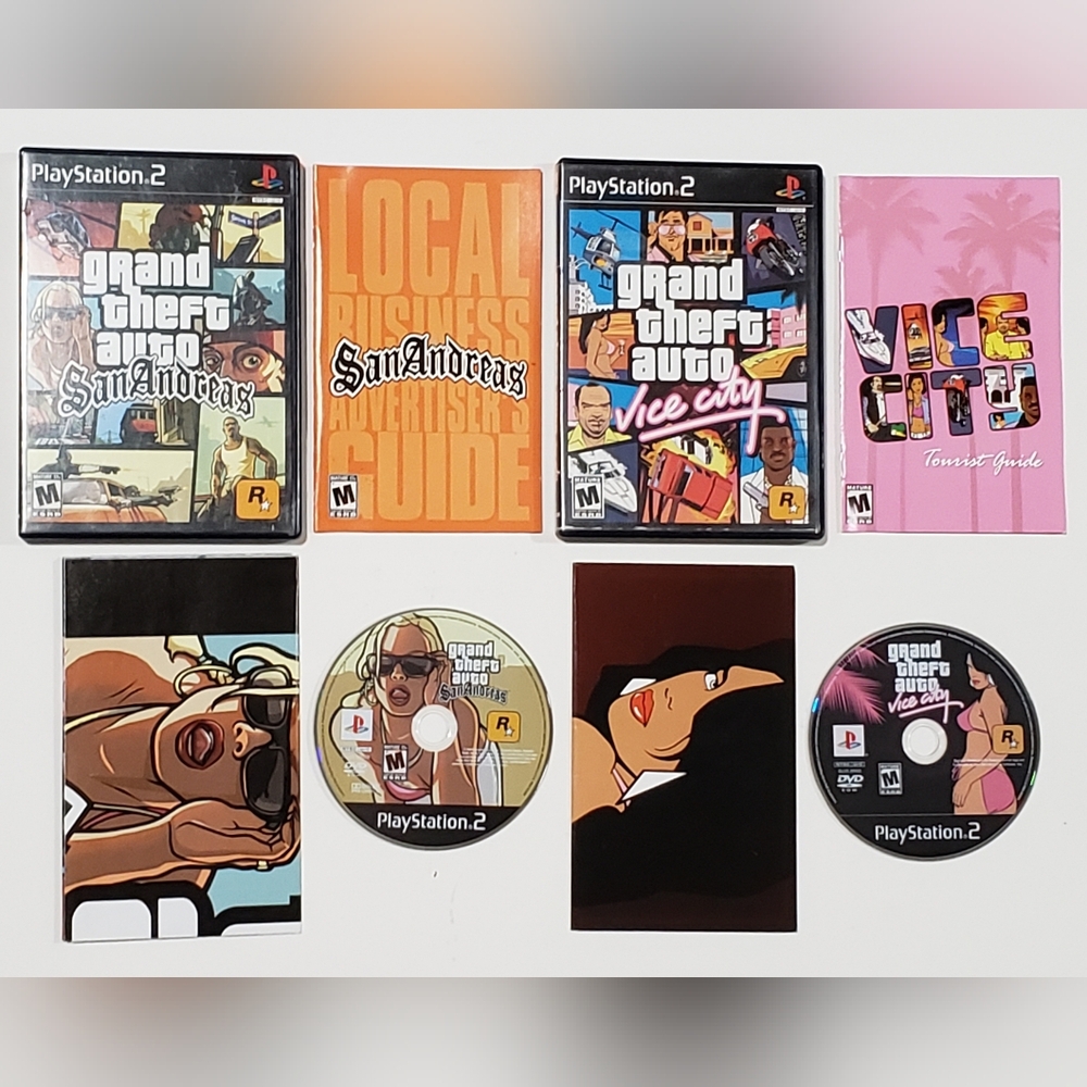 Grand Theft Auto GTA San Andreas & Vice City CIB Sony PlayStation 2 PS2 Tested